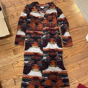 Red, orange, gold, navy blue sweater duster Lucky Brand size small